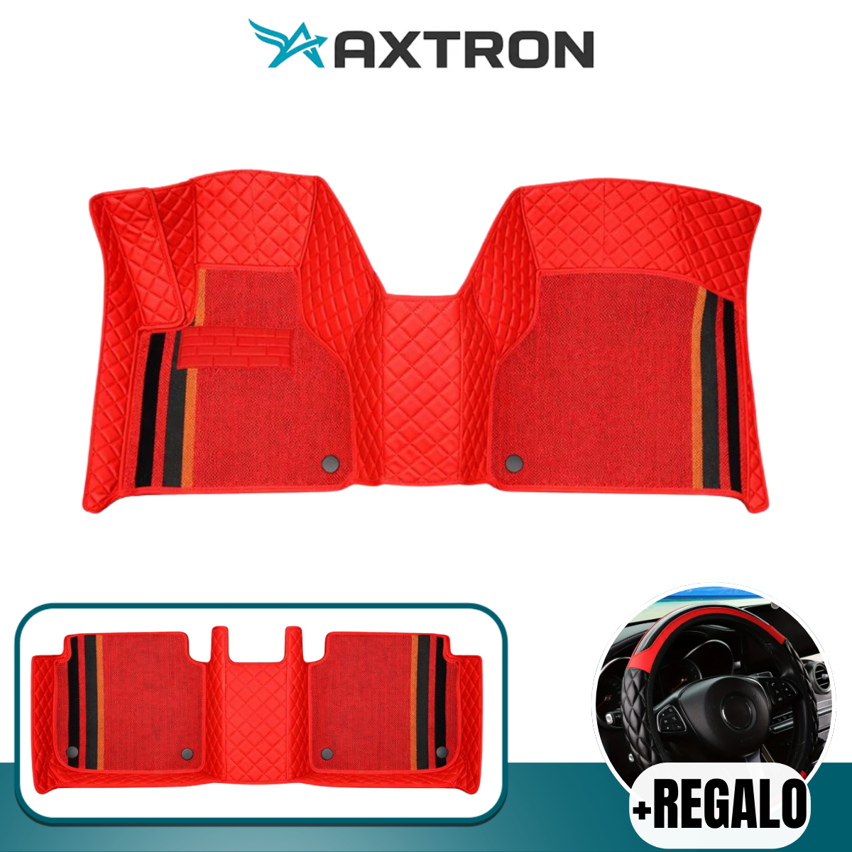 Kit completo de alfombras de cuero personalizadas para tu auto + REGALO: funda para volante